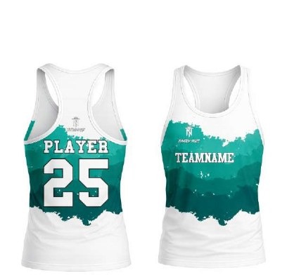 The same tank top design in the catalog white and teal colorway